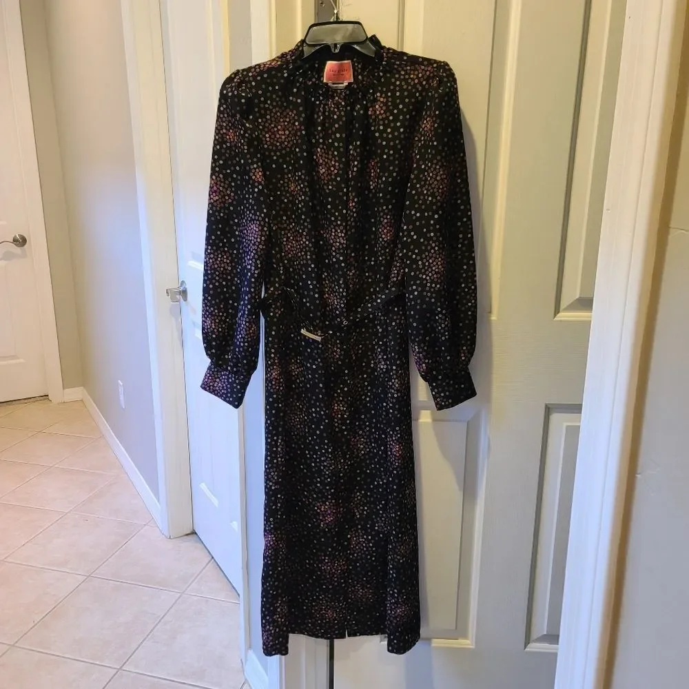 Kate Spade Disco Dots Ruffle Shirt Dress Black Size 4 EUC